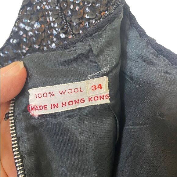 Vintage beaded black sequin blouse 50s cropped sleeveless round neck - Picture 4 of 6